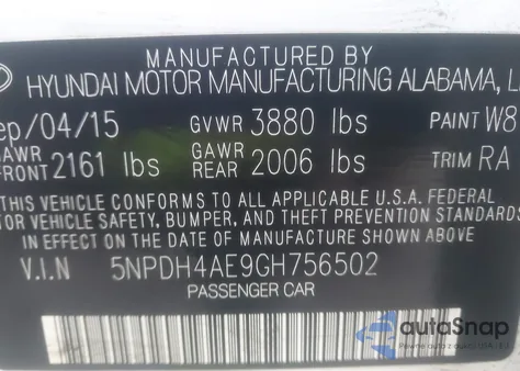 2016 Hyundai Elantra Se из США, поврежденный, VIN 5NPDH4AE9GH756502